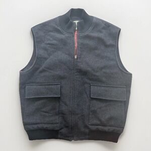 TravelSmith Men's Vintage XL Wool Blend Vest Gray Red Lined Full Zip